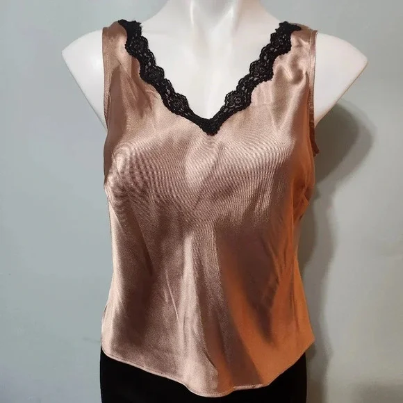 Sheri Martin Women’s Vintage Champagne Satin Tank Top - Picture 2 of 10